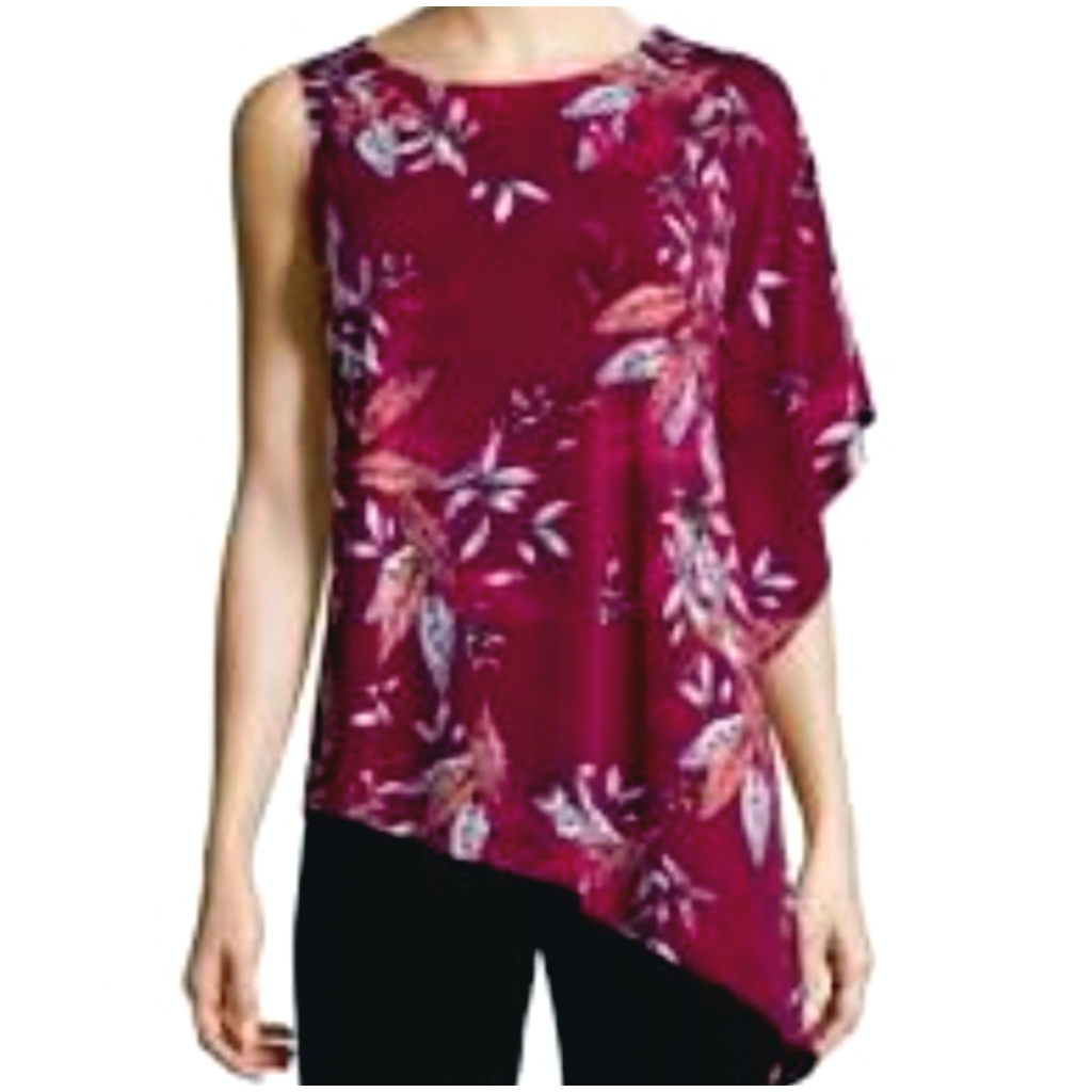 Worthington Rose Wine Floral Ruffle Top